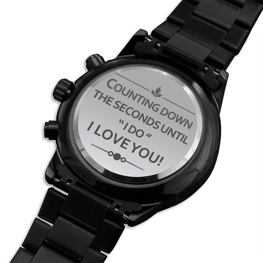 Counting Down The Seconds - Engraved Design Black Chronograph Watch