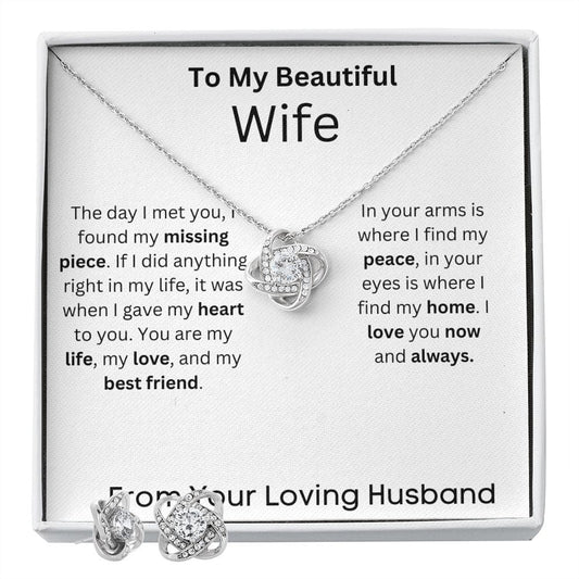 To My Beautiful Wife - The Day I Met You - Love Knot Earring & Necklace Set