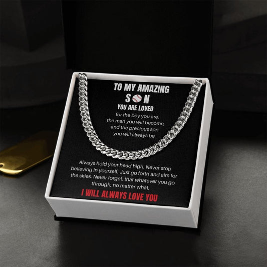 To My Amazing Son - Baseball Edition - Cuban Chain Necklace