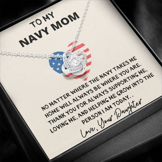 To My Navy Mom - No Matter - Love Knot Necklace