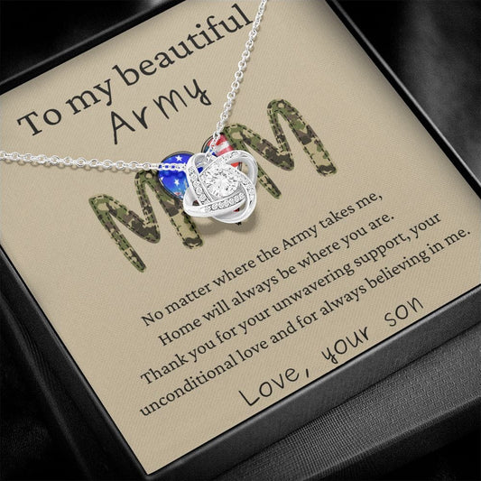 To My Beautiful Army Mom - No Matter - Love Knot Necklace
