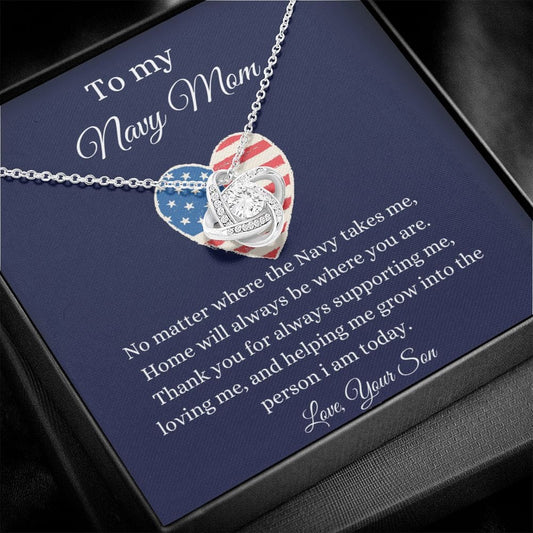 To My Navy Mom - No Matter - Love Knot Necklace