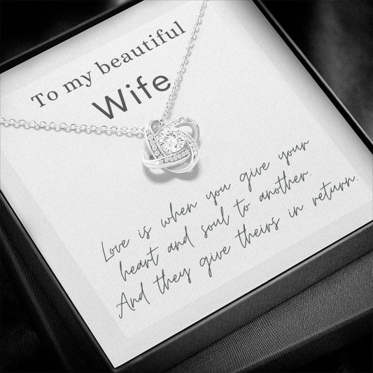 To My Beautiful Wife - Love Is - Love Knot Necklace