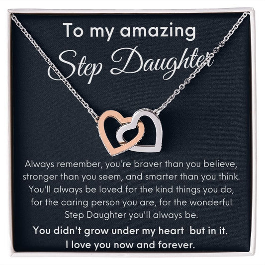 To My Amazing Step Daughter - Always Remember - Interlocking Hearts Necklace