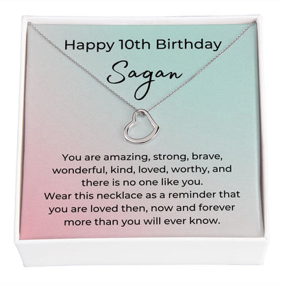 Happy 10th Birthday - Delicate Heart Necklace