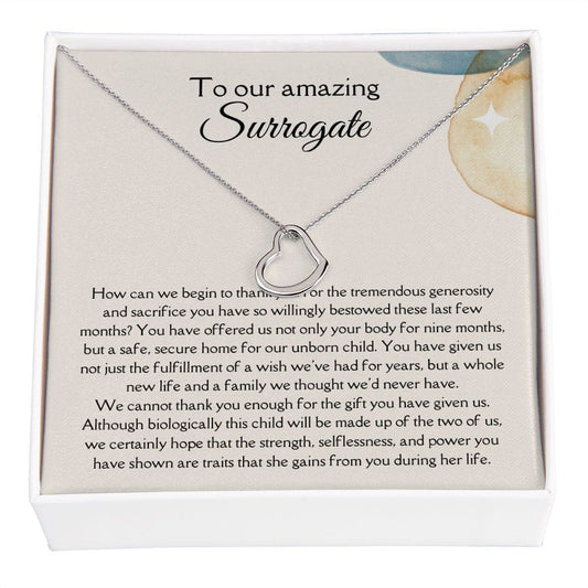 To Our Amazing Surrogate - How Can We Begin - Delicate Heart Necklace