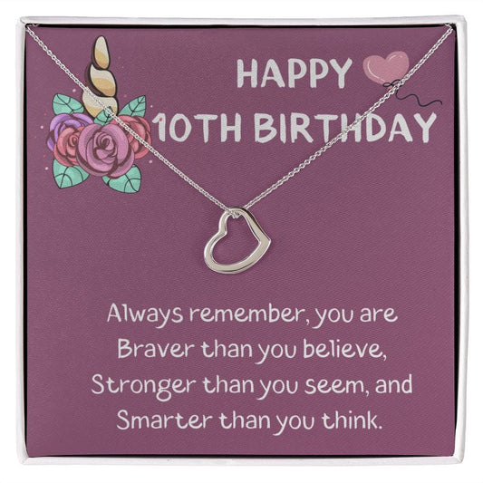 Happy 10th Birthday - Delicate Heart Necklace