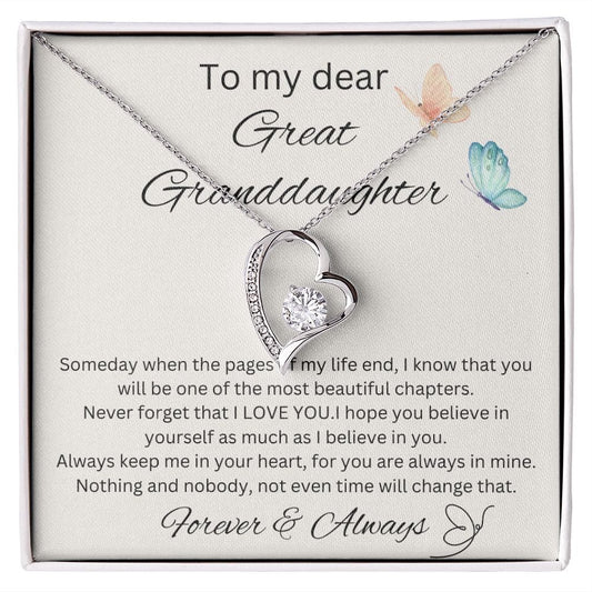 To My Dear Great Granddaughter- Forever & Always - Forever Love Necklace