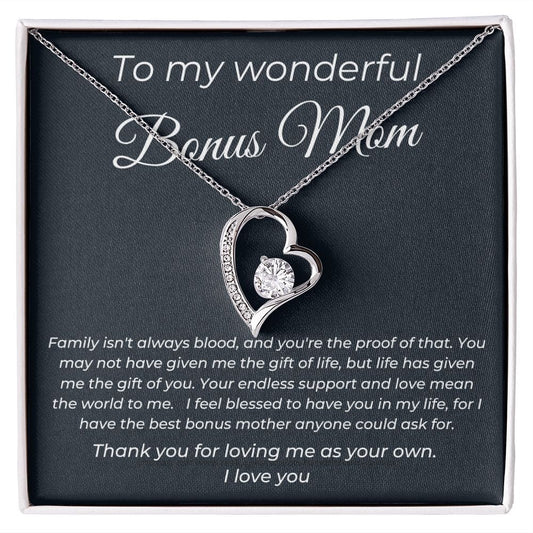 To My Wonderful Bonus Mom - Thank You For Loving Me As Your Own - Forever Love Necklace