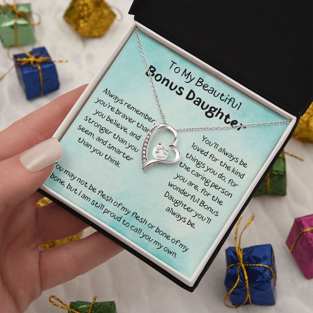 To My Beautiful Bonus Daughter - You'll Always Be Loved - Forever Love Necklace