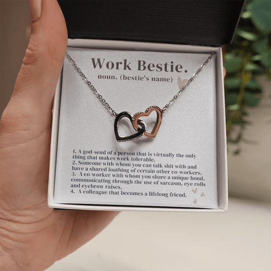 Personalized Work Bestie Definition - Interlocking Hearts Necklace