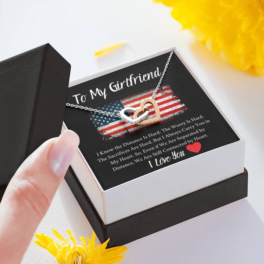 To My Girlfriend - I Know The Distance Is Hard - Interlocking Hearts Necklace