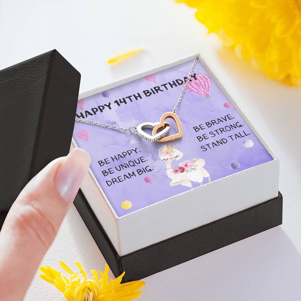 Happy 14th Birthday - Interlocking Hearts Necklace
