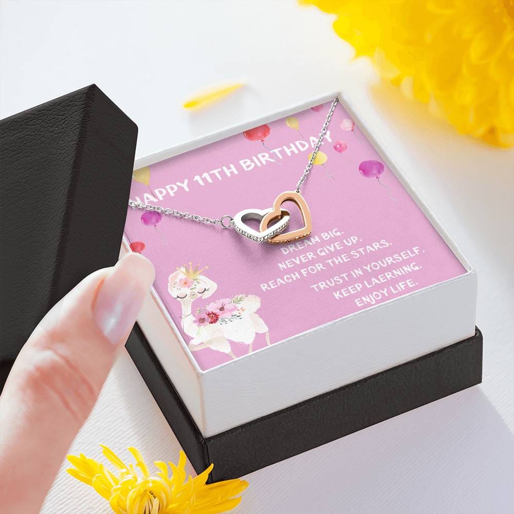 Happy 11th Birthday - Dream Big - Interlocking Hearts Necklace