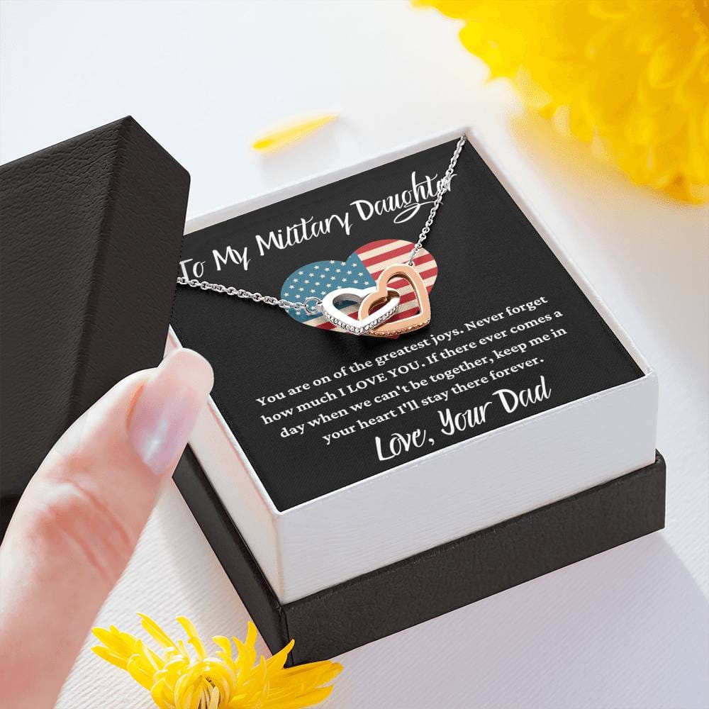 To My Military Daughter - I LOVE YOU - Interlocking Hearts Necklace
