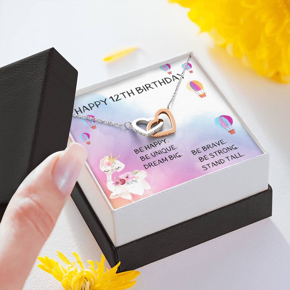 Happy 12th Birthday - Be Happy - Interlocking Hearts Necklace