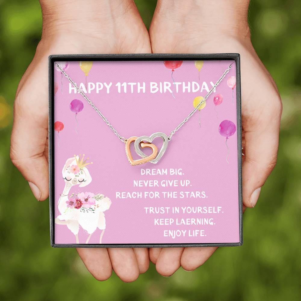 Happy 11th Birthday - Dream Big - Interlocking Hearts Necklace