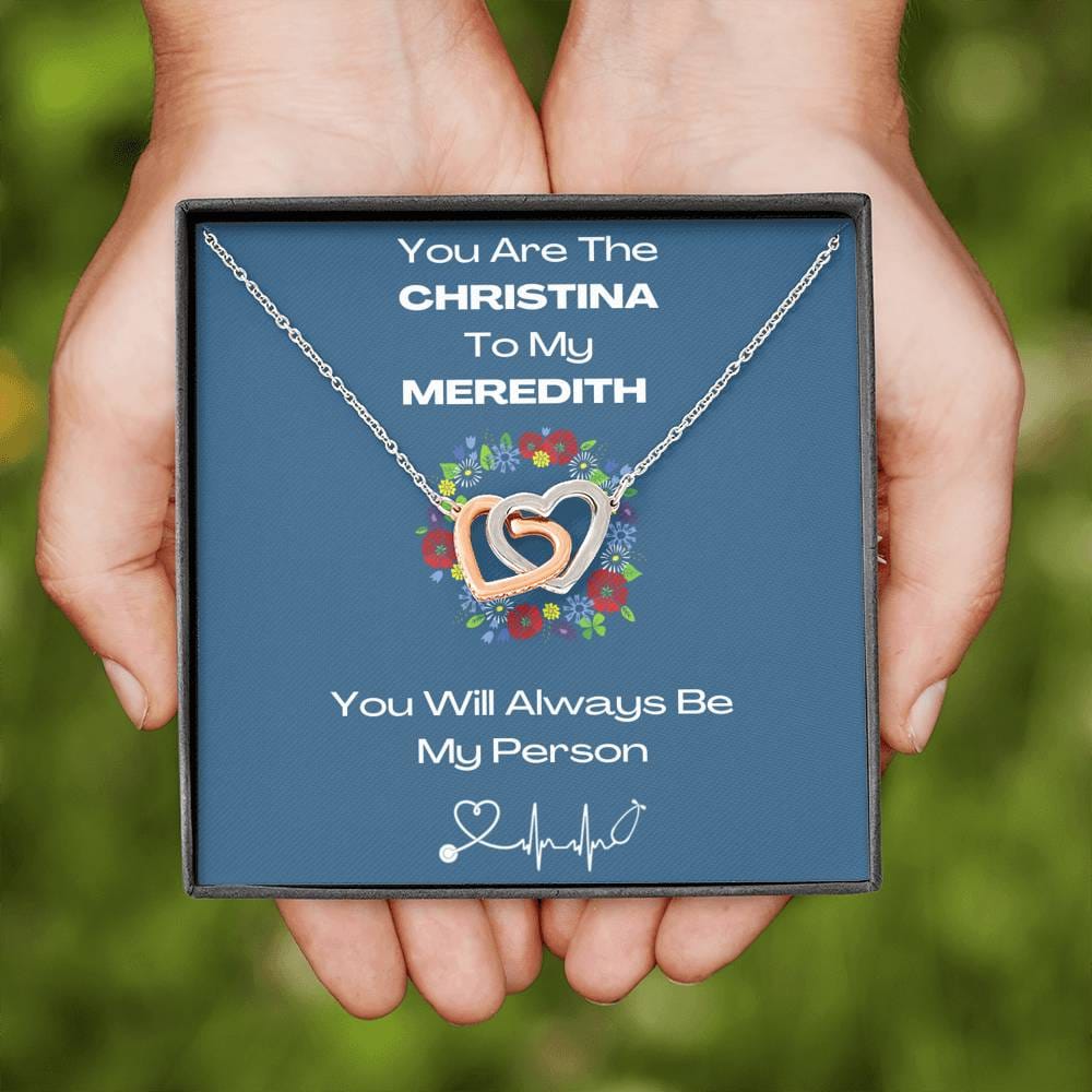 You Are The Christina To My Meredith - Interlocking Heart Necklace Blue