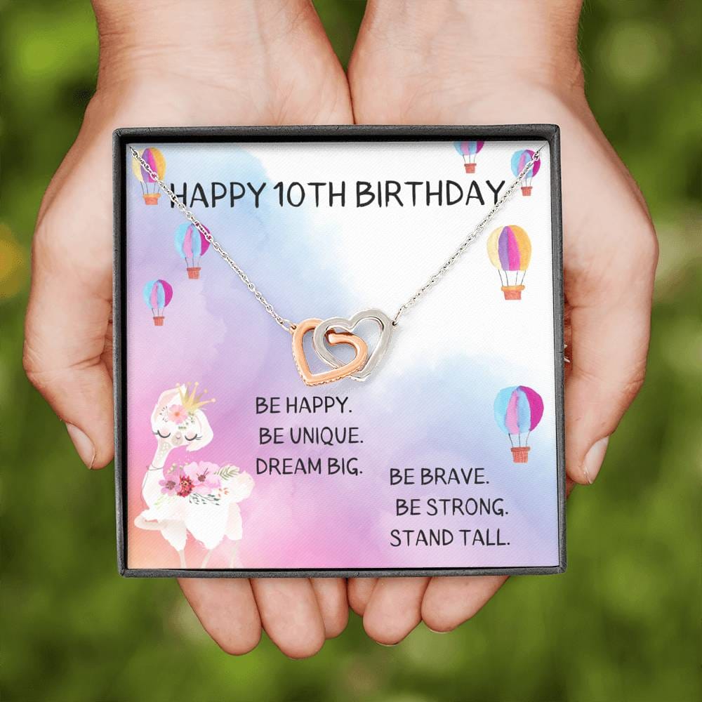 Happy 10TH Birthday - Be Happy - Interlocking Hearts Necklace
