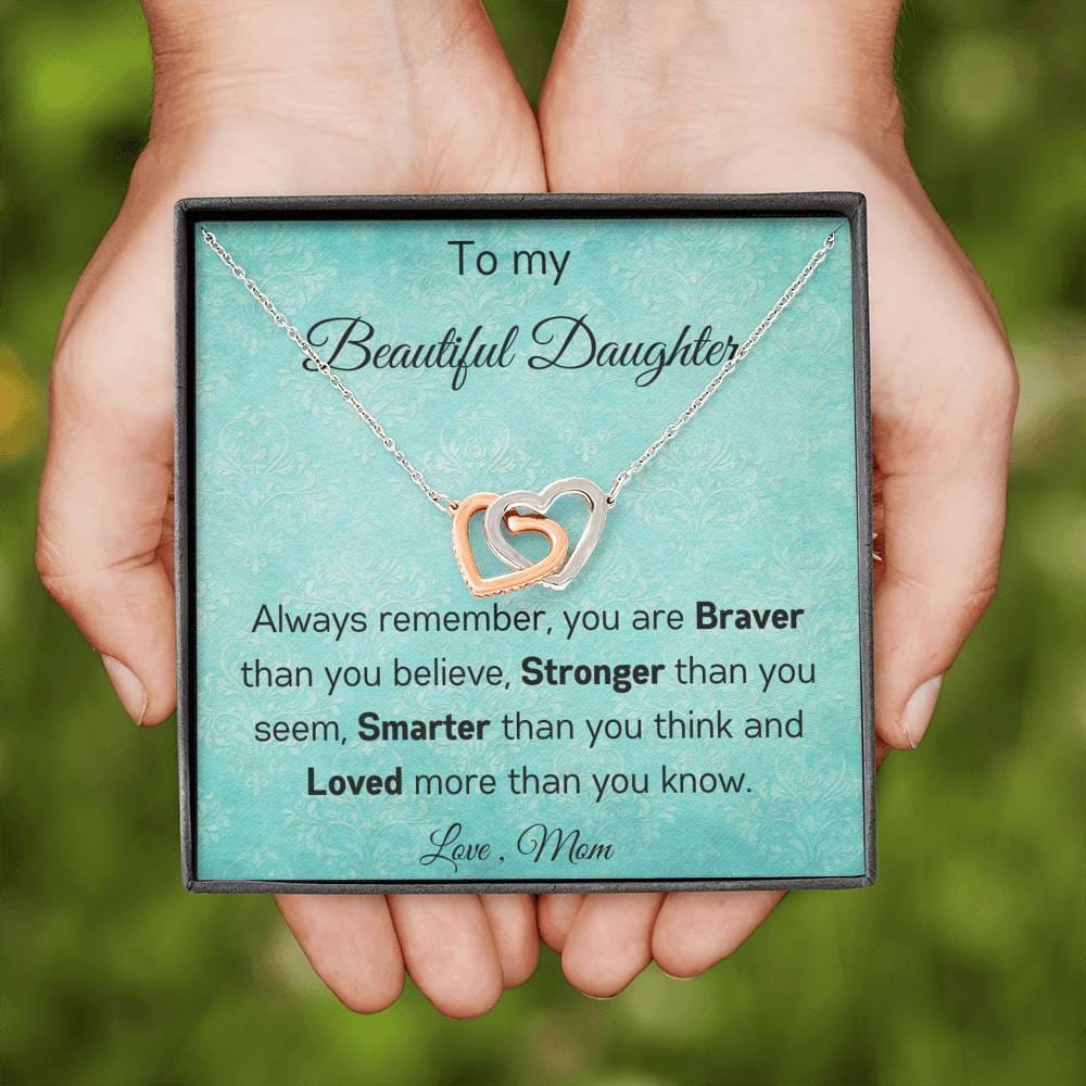 To My Beautiful Daughter - Always Remember - Interlocking Hearts Necklace