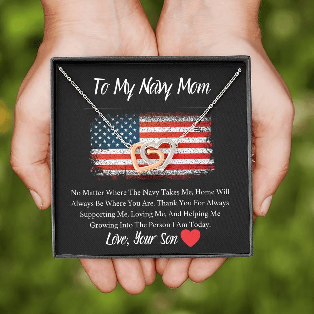 To My Navy Mom - No Matter - Interlocking Hearts Necklace
