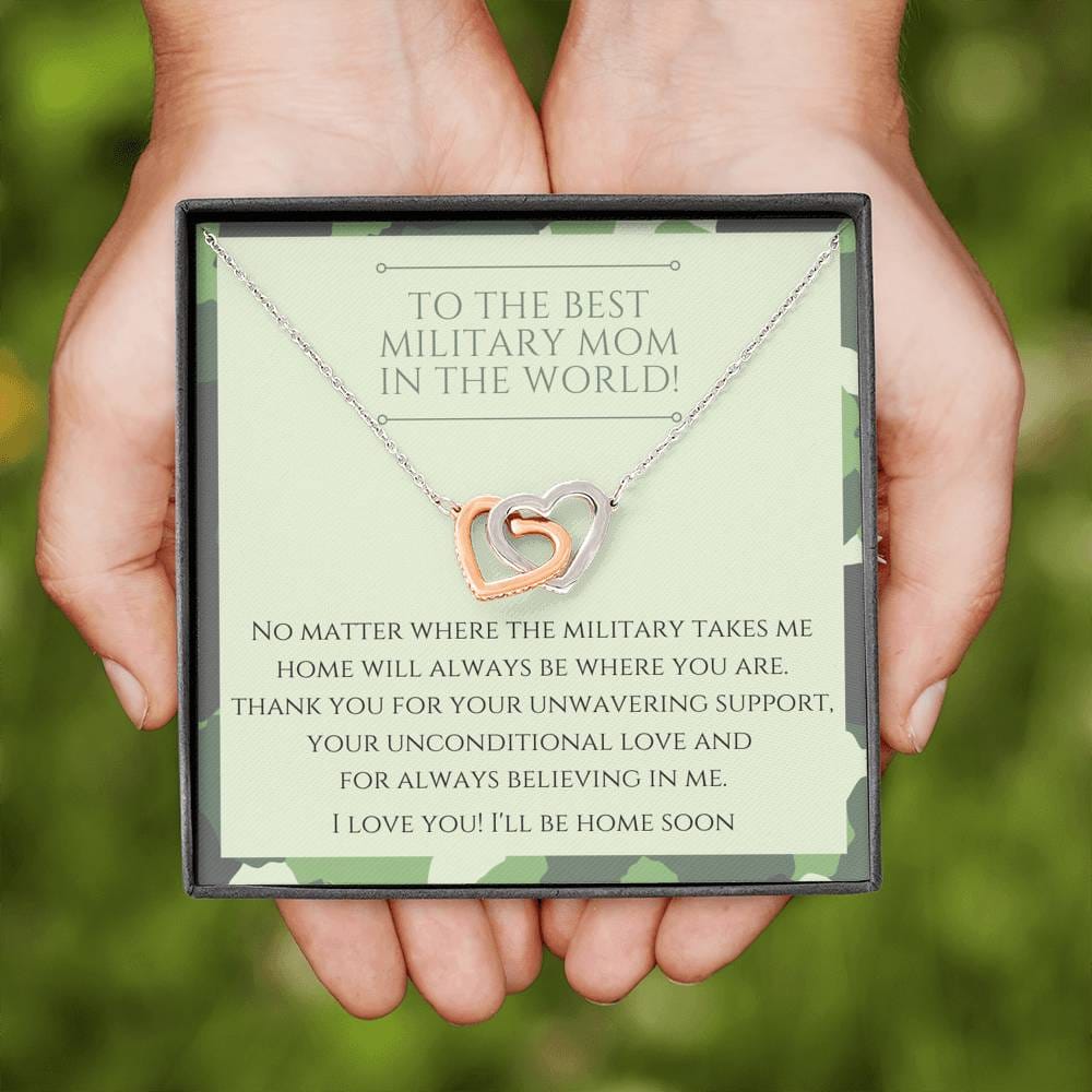 To The Best Military Mom In The World - I'LL Be Home Soon -Interlocking Hearts Necklace