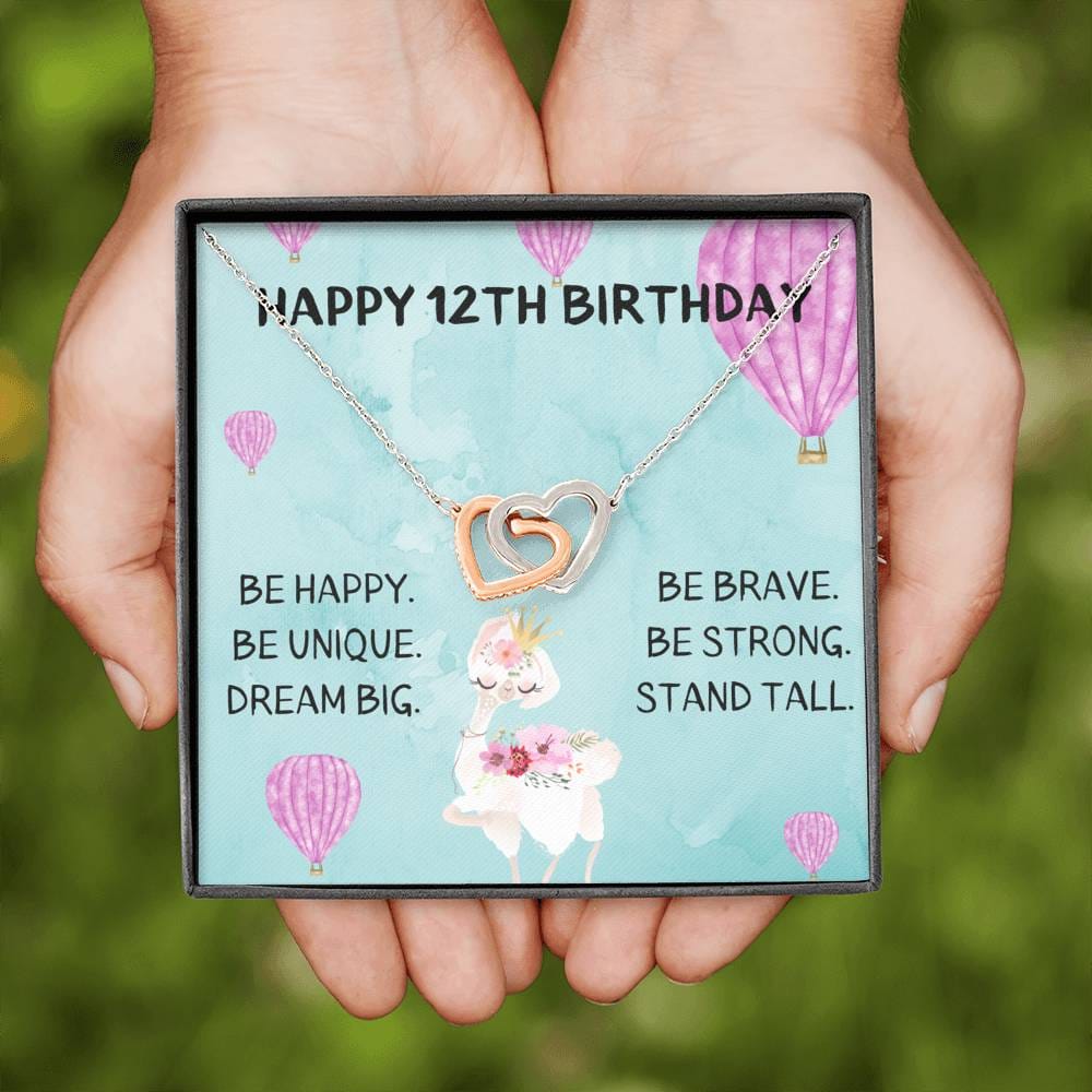 Happy 12th Birthday - Hot Air Balloons - Interlocking Heart Necklace