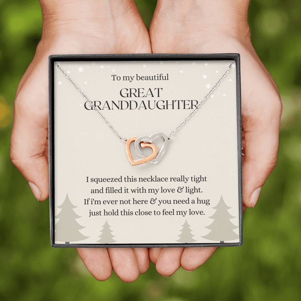 To My Beautiful Great Granddaughter - Feel My Love - Interlocking Hearts Necklace