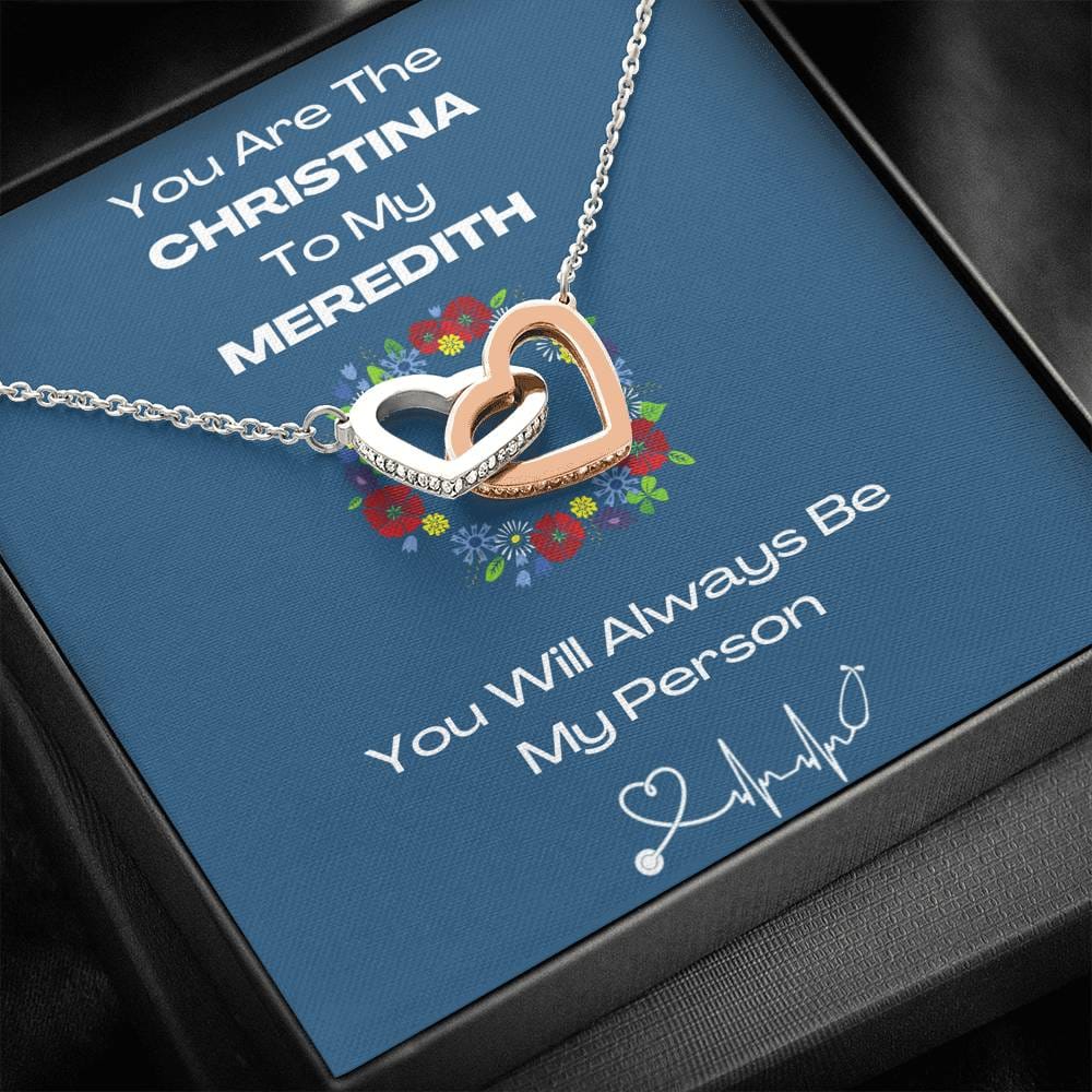 You Are The Christina To My Meredith - Interlocking Heart Necklace Blue