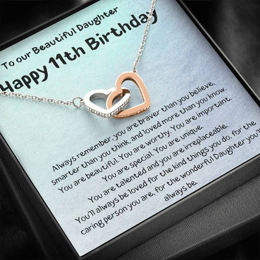To Our Beautiful Daughter - Happy 11th Birthday - Interlocking Hearts Necklace