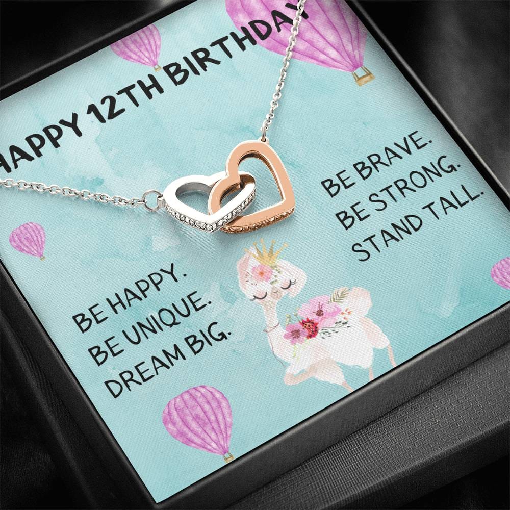 Happy 12th Birthday - Hot Air Balloons - Interlocking Heart Necklace