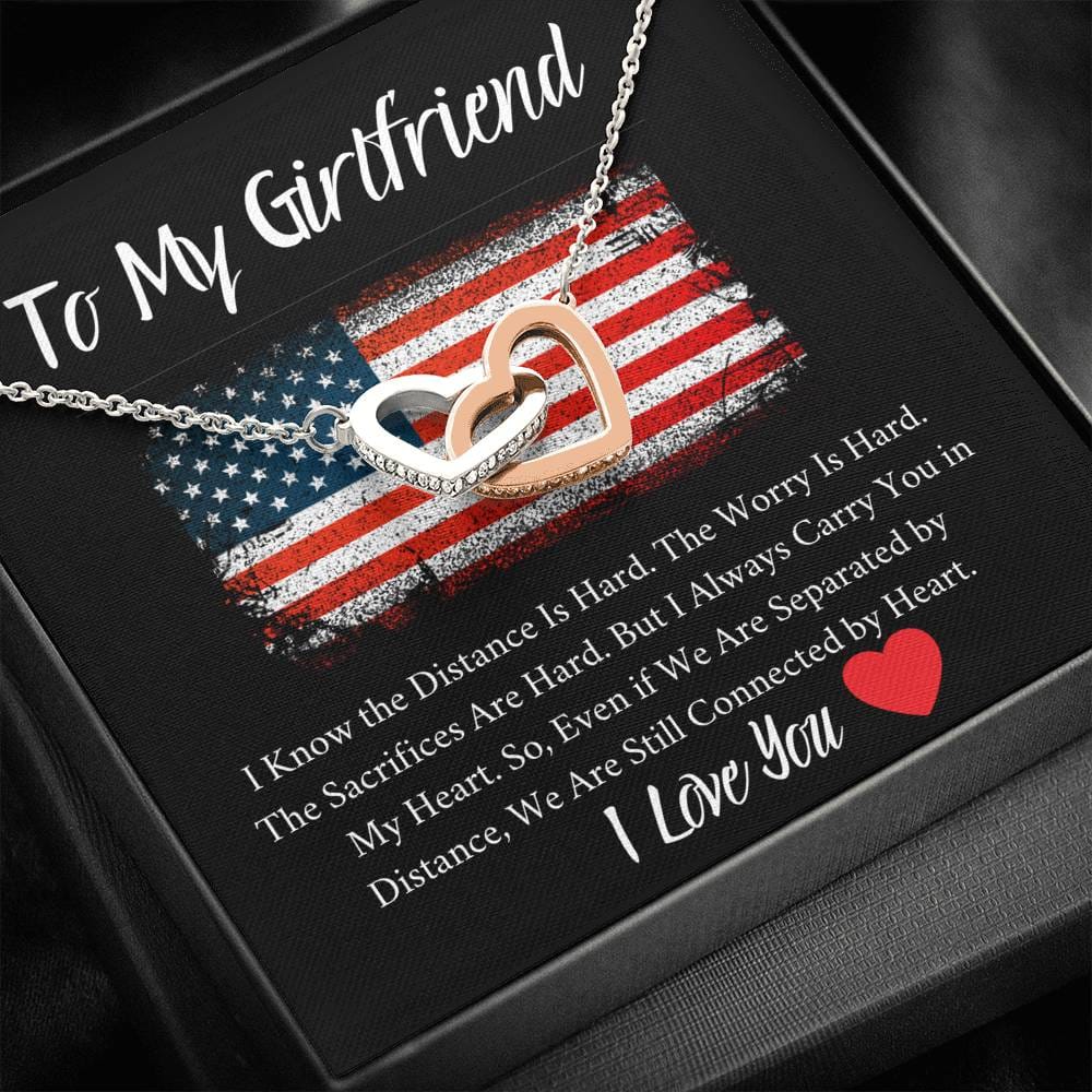 To My Girlfriend - I Know The Distance Is Hard - Interlocking Hearts Necklace