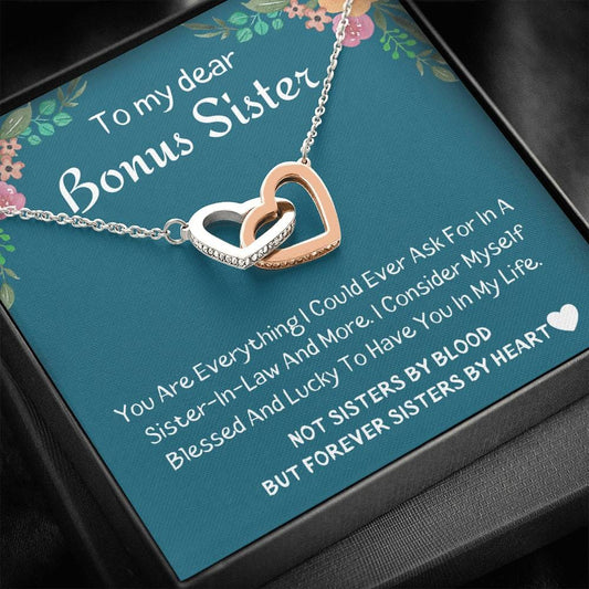 To My Bonus Sister - Interlocking Heart Dark Green