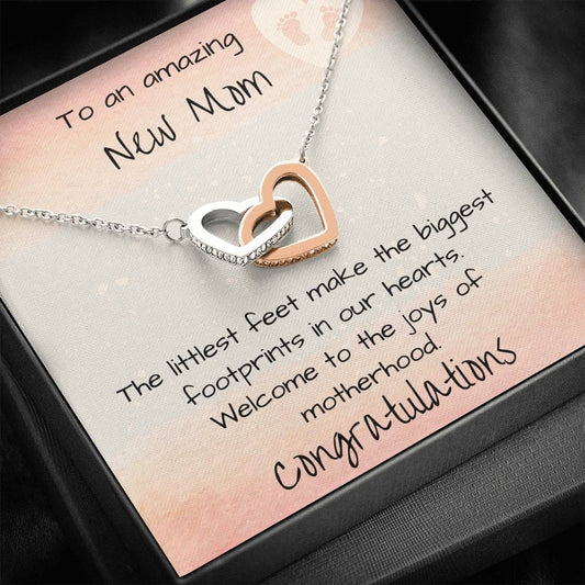 To An Amazing New Mom - The Littlest Feet - Interlocking Hearts Necklace