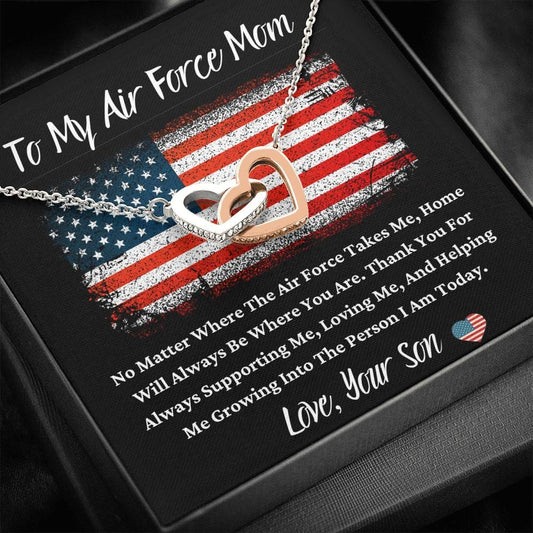 To My Air Force Mom - No Matter - Interlocking Hearts Necklace