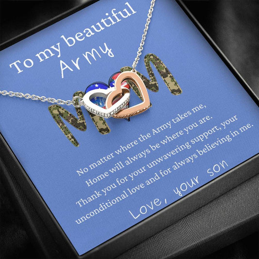To My Beautiful Army Mom - Interlocking Hearts Necklace