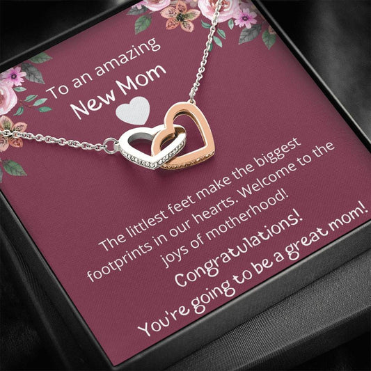 To An Amazing New Mom - The Littlest Feet - Interlocking Hearts Necklace