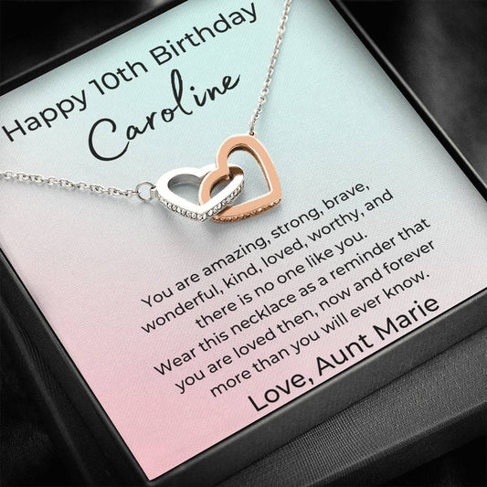 Happy 10th Birthday - You Are Amazing - Interlocking Hearts Necklace
