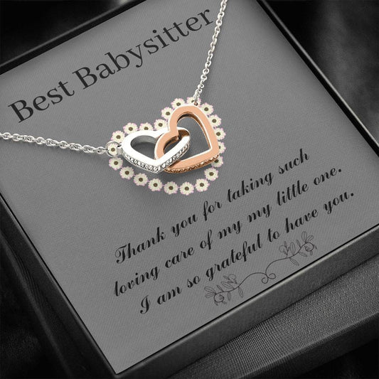 Best Babysitter - So Grateful To Have You - Interlocking Heart Necklace