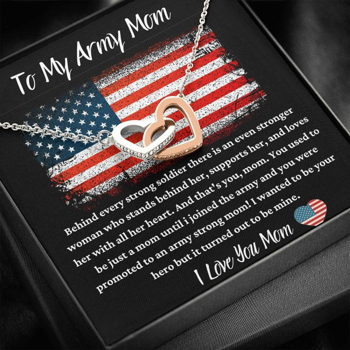 To My Army Mom - I Love You Mom - Interlocking Hearts Necklace