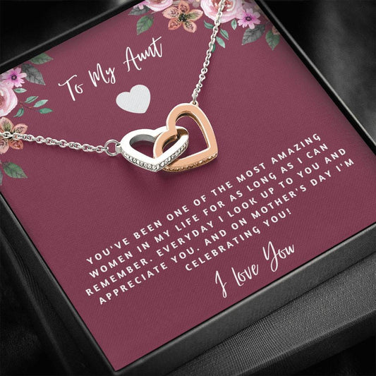 To My Aunt - I Love You - Interlocking Hearts Necklace