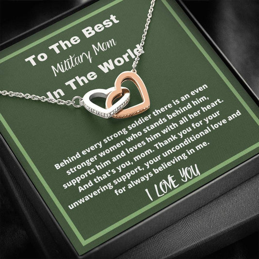 To The Best Military Mom In The World - I Love You - Interlocking Hearts Necklace