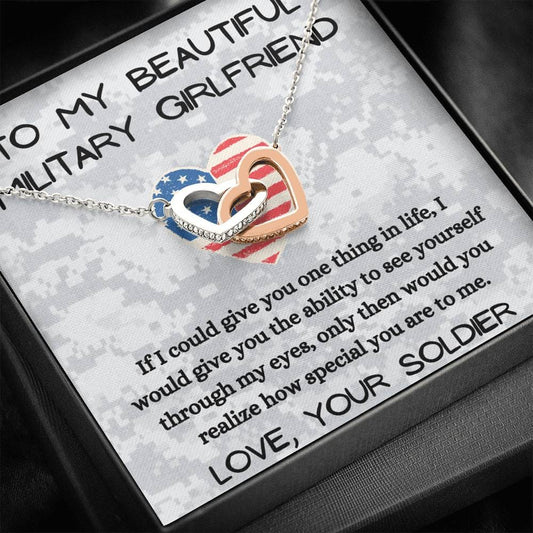 To My Beautiful Military Girlfriend - If I Could - Interlocking Hearts Necklace