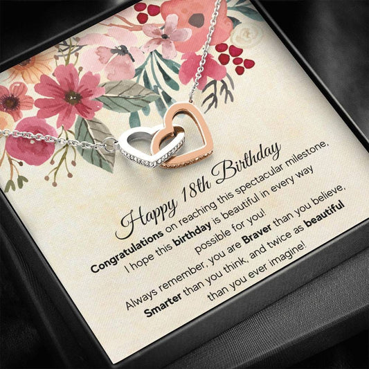Happy 18th Birthday - Congratulations - Interlocking Hearts Necklace