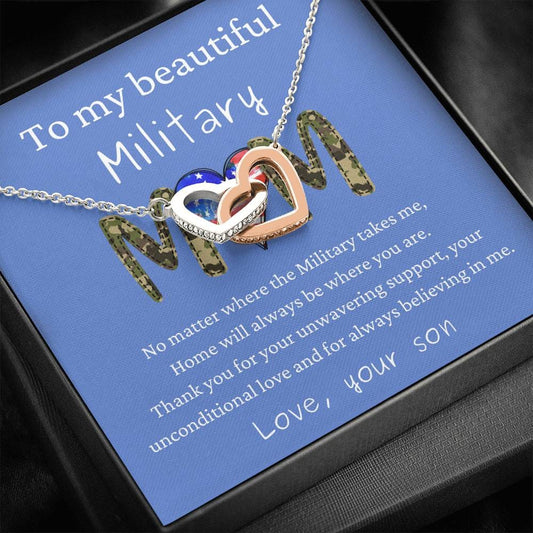To My Beautiful Military Mom - No Matter - Interlocking Hearts Necklace