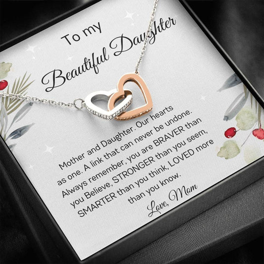 To My Beautiful Daughter - Love Mom - Interlocking Hearts Necklace