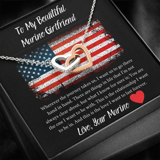 To My Beautiful Marine Girlfriend - Wherever The Journey Takes Us - Interlocking Hearts Necklace