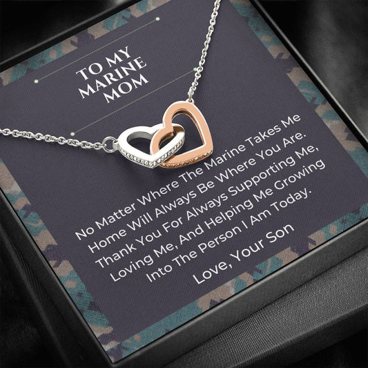 To My Marine Mom - Interlocking Hearts Necklace
