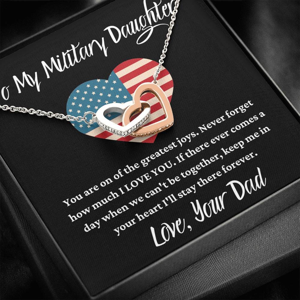 To My Military Daughter - I LOVE YOU - Interlocking Hearts Necklace