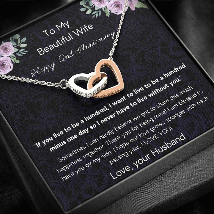 To My Beautiful Wife Happy 2nd Anniversary Interlocking Hearts